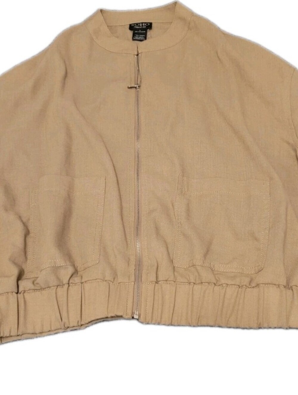 SOHO Apparel Ltd Women’s L Tan Beige Lightweight Bomber Jacket Full Zip